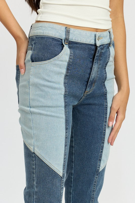 COLOR BLOCK WIDE LEG PANTS 