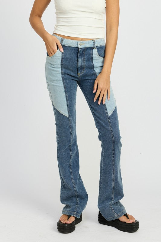 COLOR BLOCK WIDE LEG PANTS 