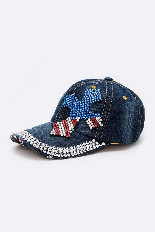 USA Flag Color Cross Denim Cap Artini Accessories