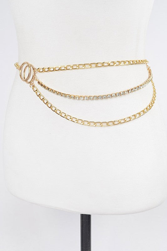 Iconic Rhinestone Mix Layered Chain Belt Artini Accessories