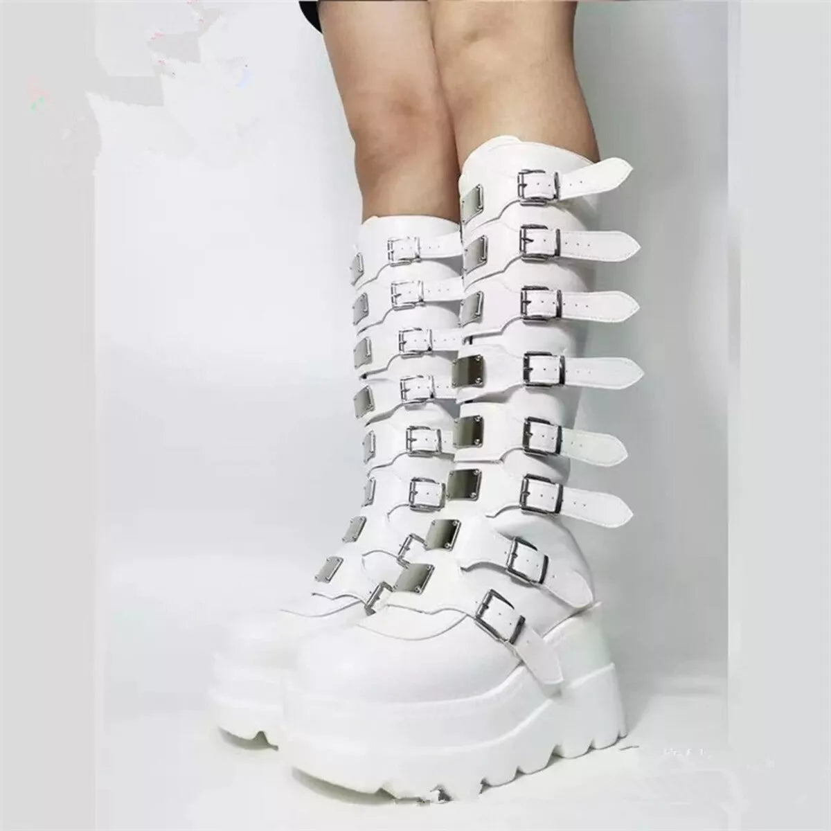 Multi-Buckle Platform Knee-High Boots Trendsi