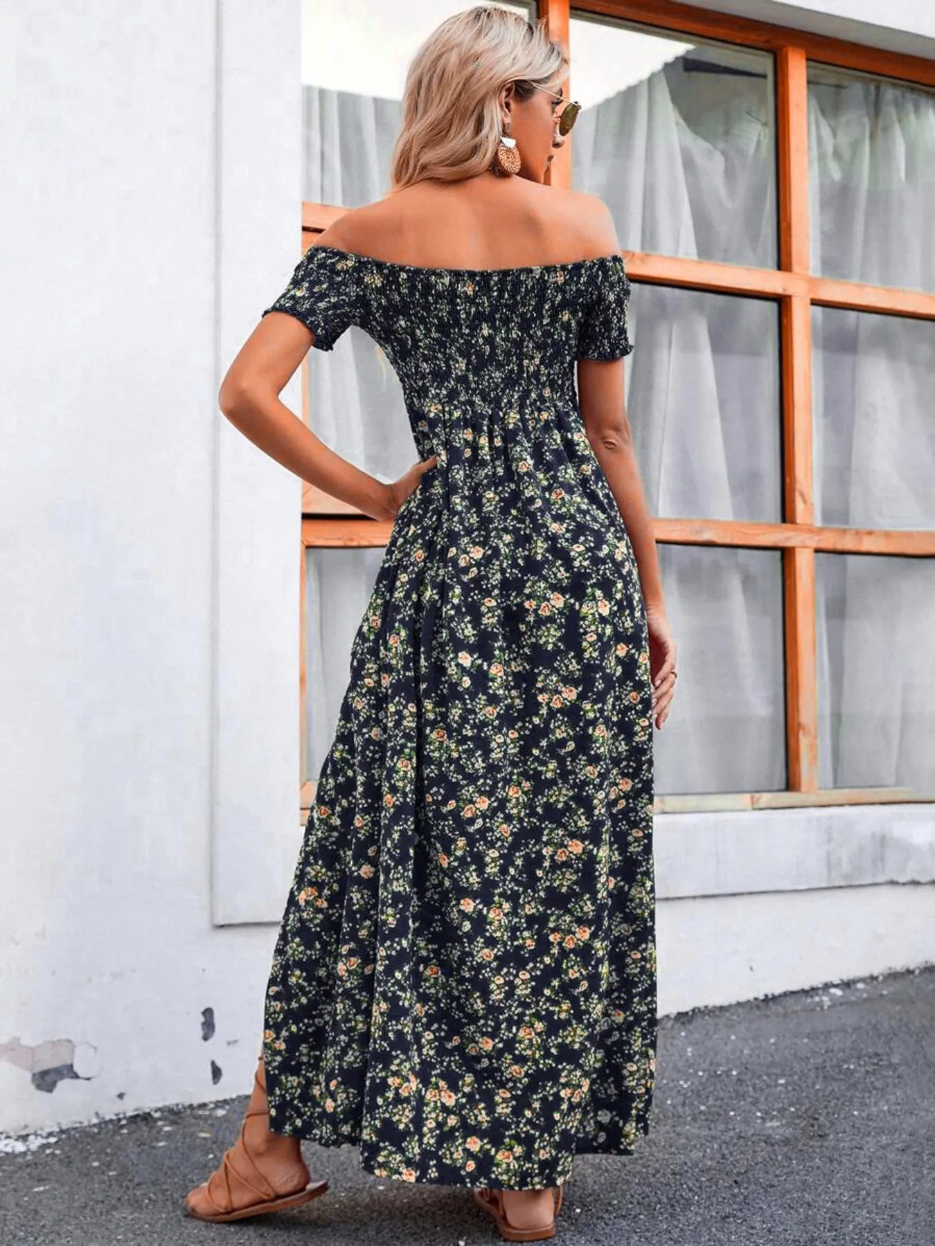 Full Size Slit Off-Shoulder Floral Midi Dress Plus Size Trendsi