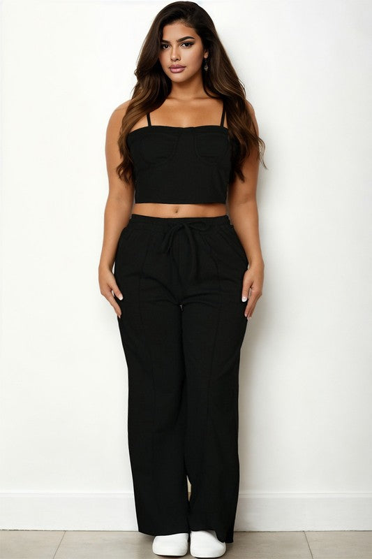 Plus Bustier Crop Cami Top & Pocket Straight Pants Capella