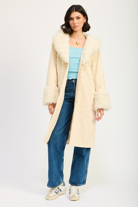 FAUX FUR MID TRENCH COAT 