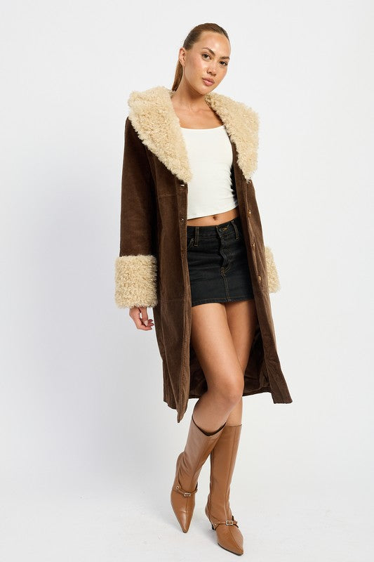 FAUX FUR MID TRENCH COAT 