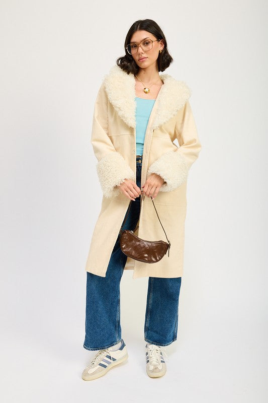 FAUX FUR MID TRENCH COAT Luckygirlsclothingcompany.com