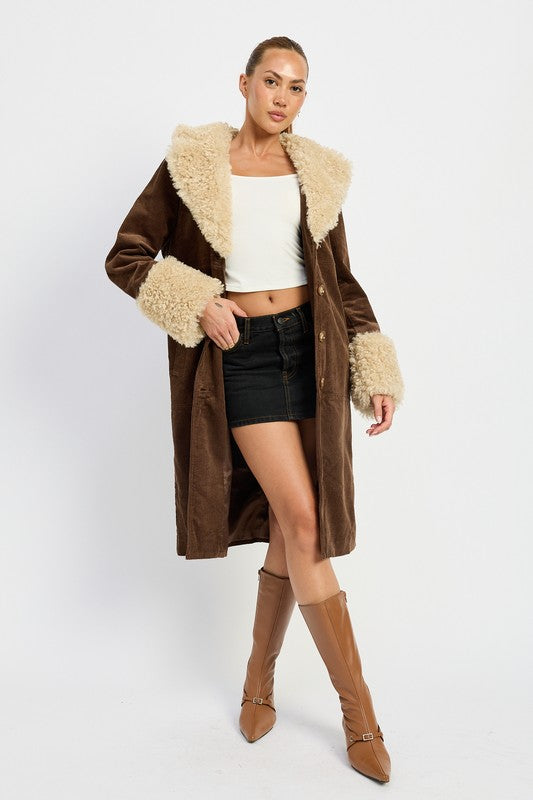 FAUX FUR MID TRENCH COAT 
