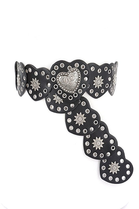 Heart Shape Buckle Western Studded Statement Belt Artini Accessories