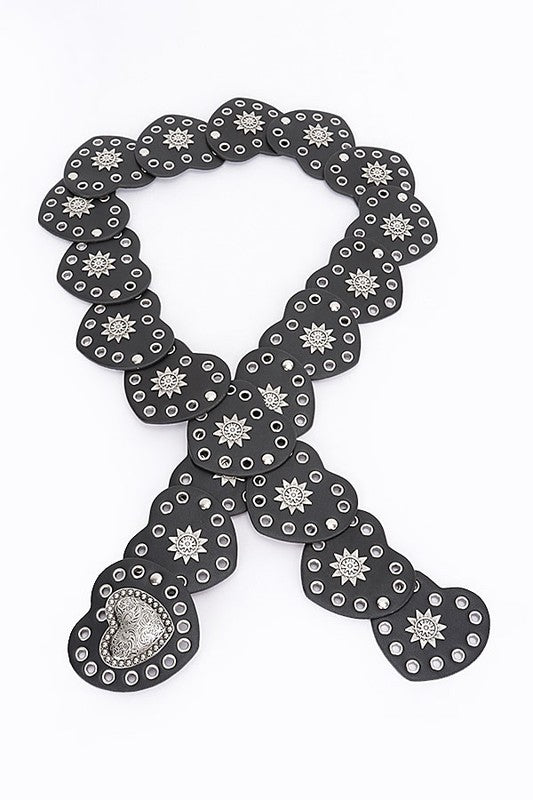 Heart Shape Buckle Western Studded Statement Belt Artini Accessories