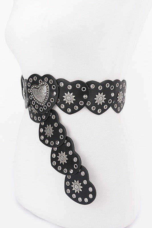 Heart Shape Buckle Western Studded Statement Belt Artini Accessories