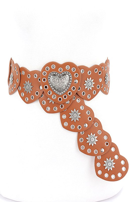 Heart Shape Buckle Western Studded Statement Belt Artini Accessories