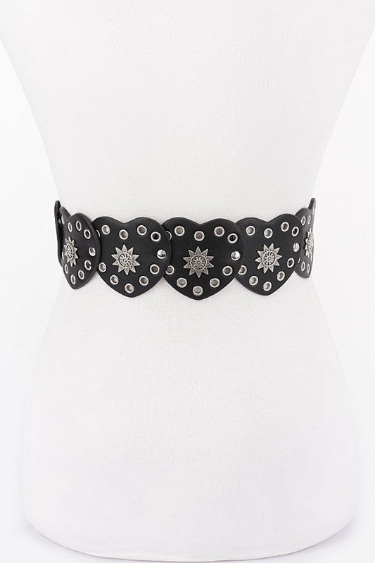 Heart Shape Buckle Western Studded Statement Belt Artini Accessories