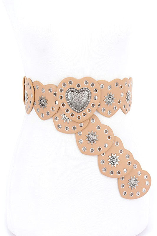 Heart Shape Buckle Western Studded Statement Belt Artini Accessories