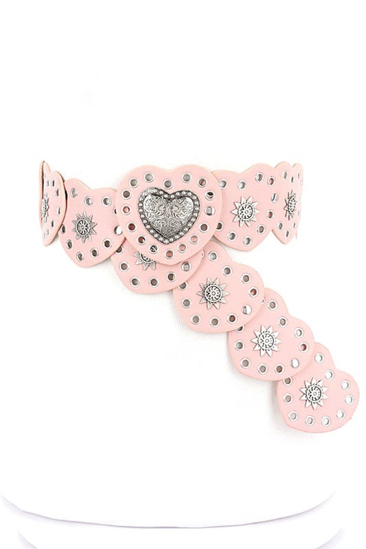 Heart Shape Buckle Western Studded Statement Belt Artini Accessories