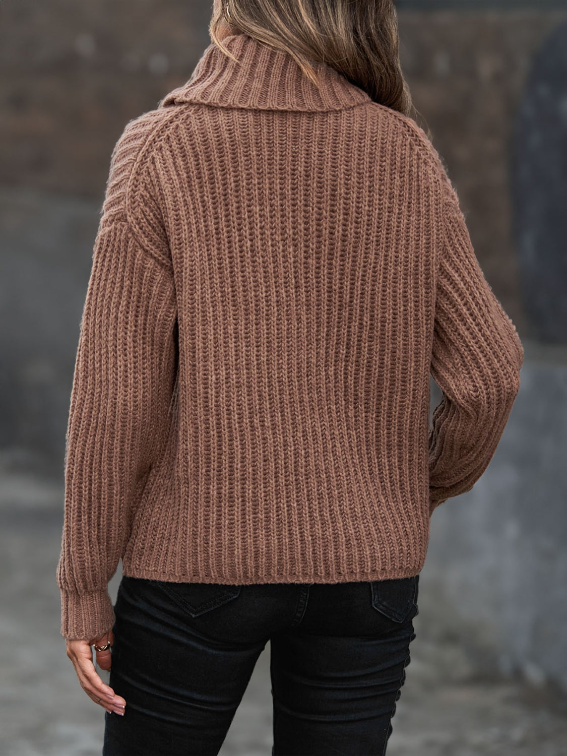 Turtleneck Rib-Knit Sweater 
