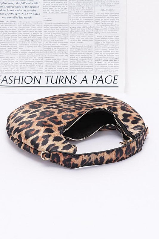 Leopard Print Top Handle Circle Swing Bag 