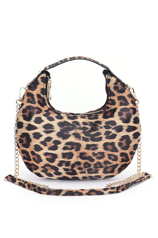 Leopard Print Top Handle Circle Swing Bag 