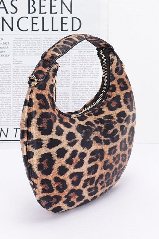 Leopard Print Top Handle Circle Swing Bag 