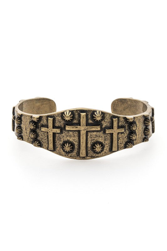 Embossed Cross Open Cuff Bangle 