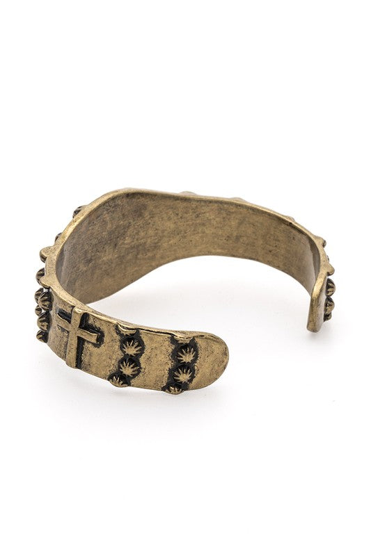 Embossed Cross Open Cuff Bangle 