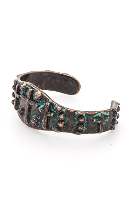 Embossed Cross Open Cuff Bangle 