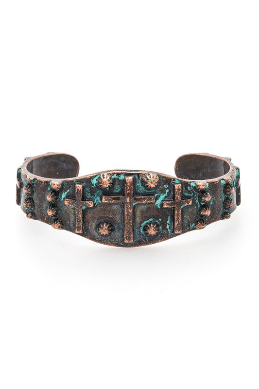Embossed Cross Open Cuff Bangle 