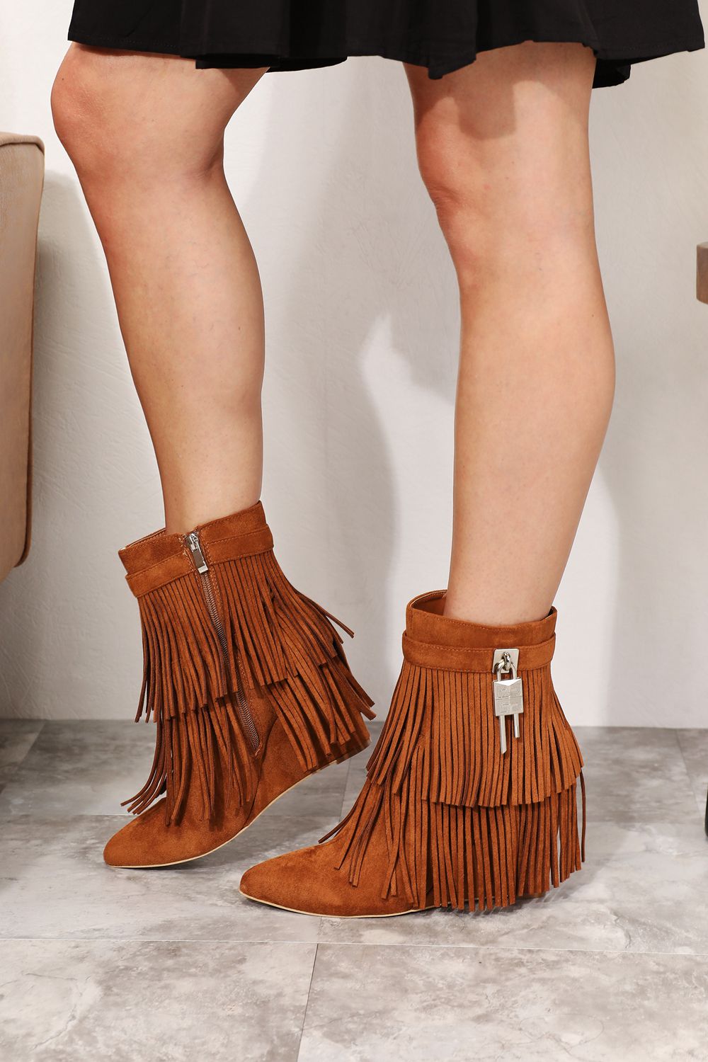 Legend Women's Tassel Wedge Heel Ankle Booties 