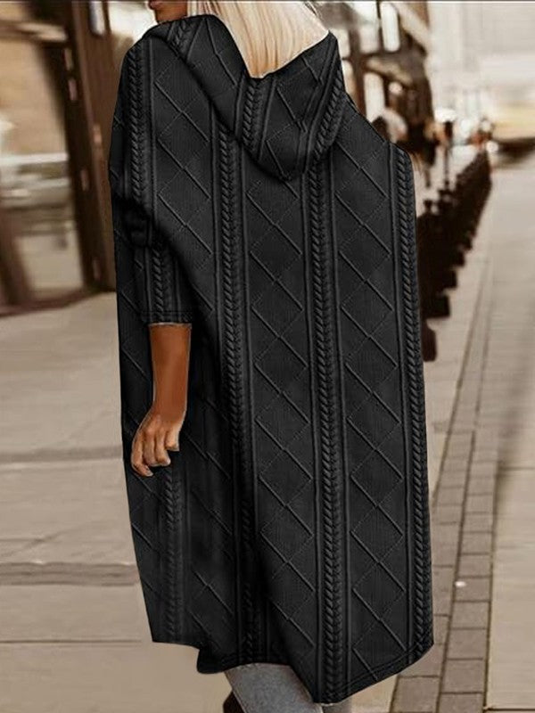 Womens Long Cardigans Cable Knitted Open Front 