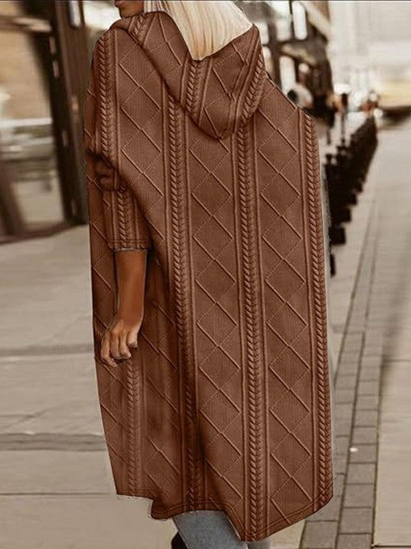 Womens Long Cardigans Cable Knitted Open Front 