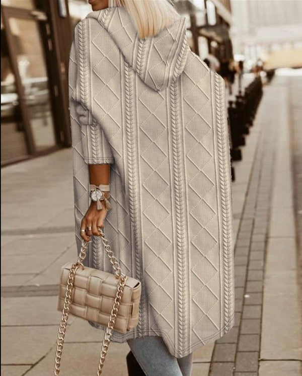 Womens Long Cardigans Cable Knitted Open Front 