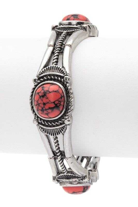 Stone Pave Western Embossed Stretch Bracelet 
