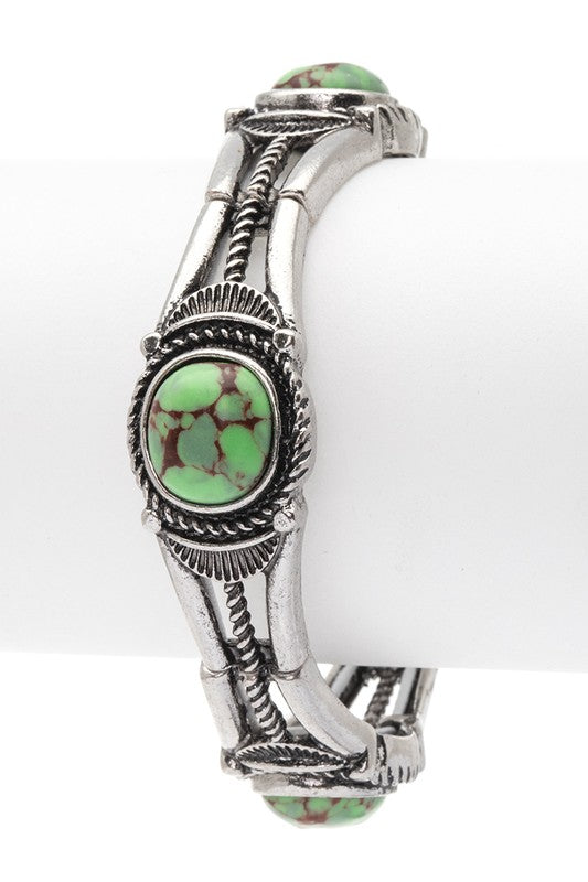 Stone Pave Western Embossed Stretch Bracelet 