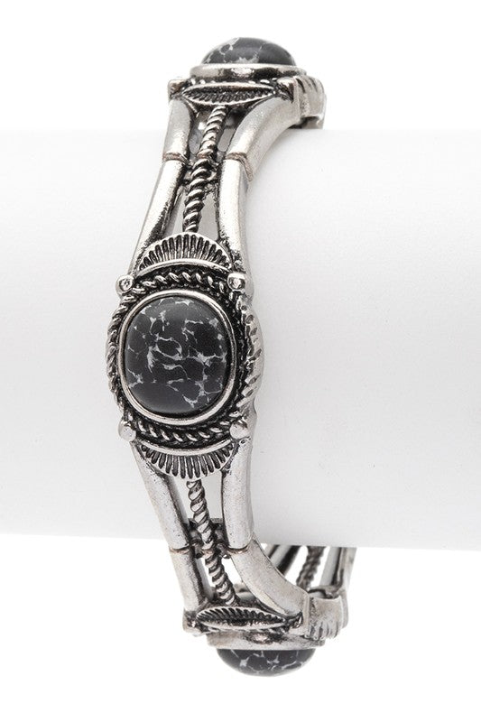 Stone Pave Western Embossed Stretch Bracelet 