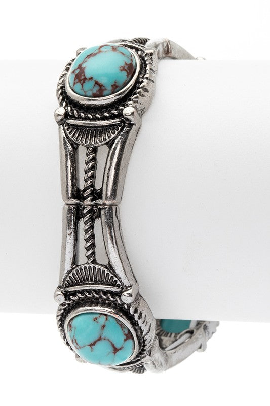 Stone Pave Western Embossed Stretch Bracelet 