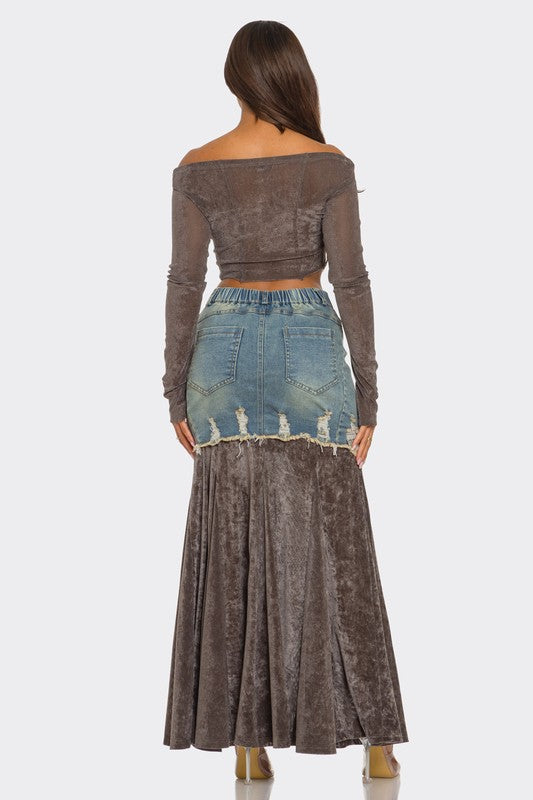 Velvet-Denim Fusion Set Athina