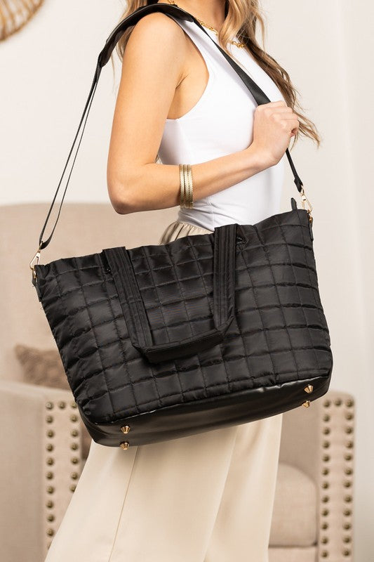 Mila Quilted Traveler Tote with Mini Clutch A