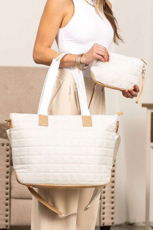 Mila Quilted Traveler Tote with Mini Clutch 