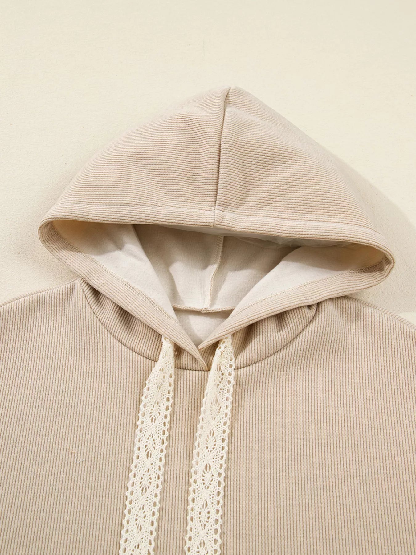 Lace Drawstring Hoodie and High Waist Pants Corduroy Suit Trendsi