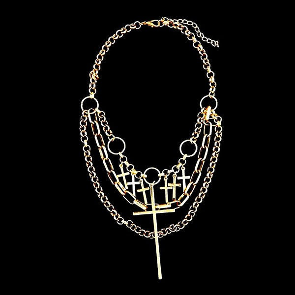 Multi Layered Chain Cross Chunky Necklace 