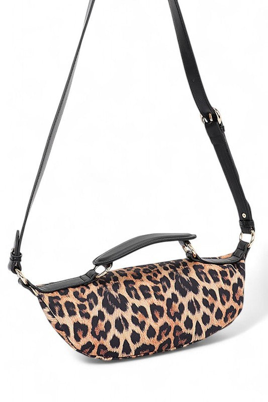 Leopard Printed Top Handle Swing Fanny Pack 