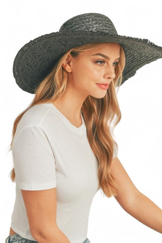 Wide Brim Frayed Edge Sun Hat Artini Accessories