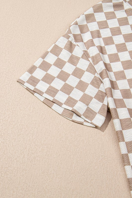 Checkerboard T Shirt High Waist Skorts 2 Piece YNIQUE