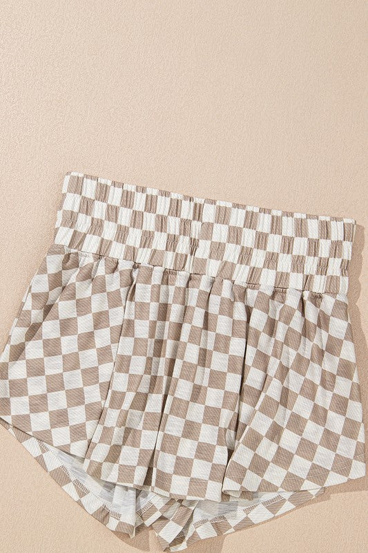 Checkerboard T Shirt High Waist Skorts 2 Piece YNIQUE
