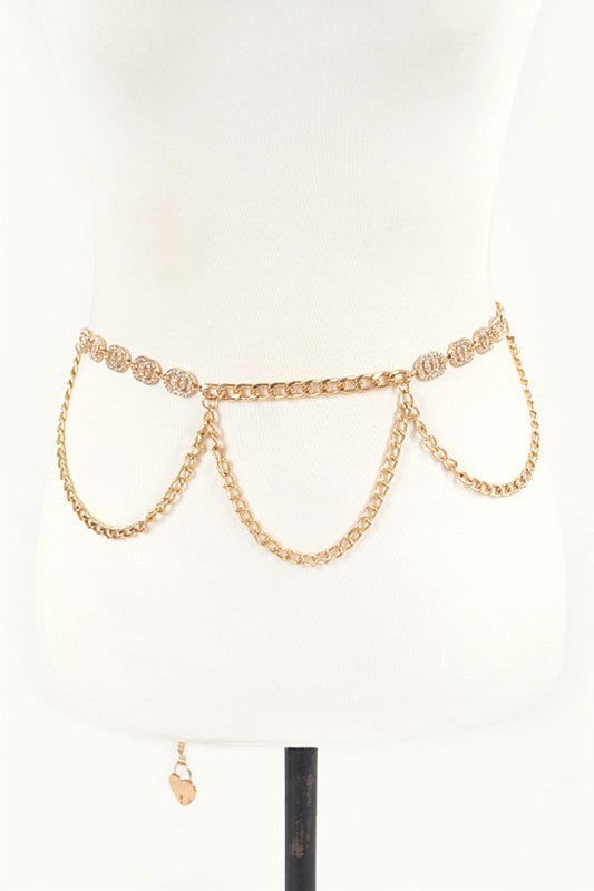 Iconic Rhinestone Layered Chain Belt Artini Accessories