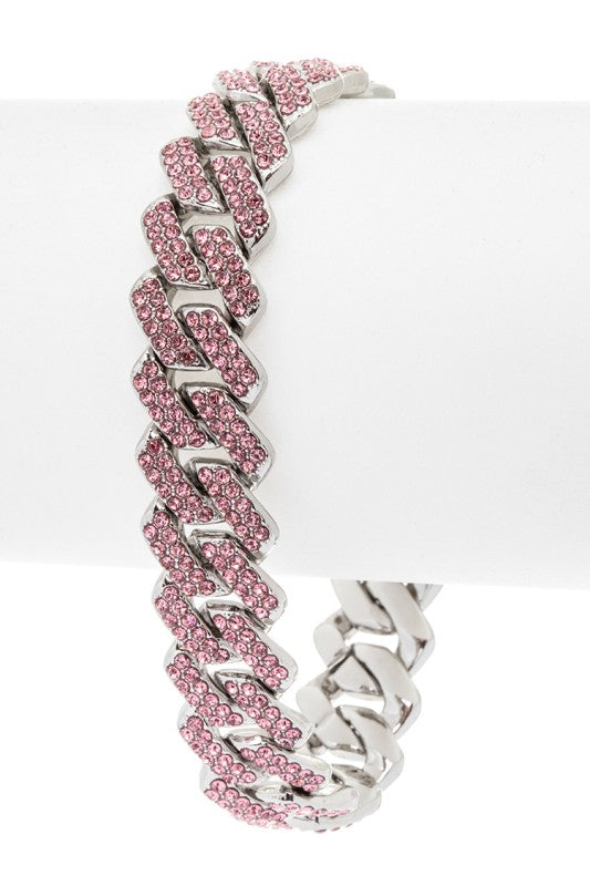 Rhinestone Square Cuban Chain Bracelet LA Jewelry Plaza