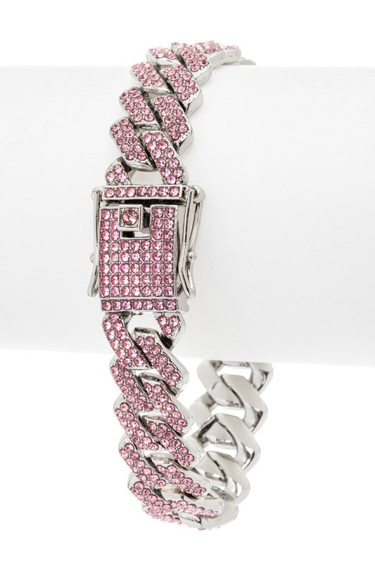 Rhinestone Square Cuban Chain Bracelet LA Jewelry Plaza