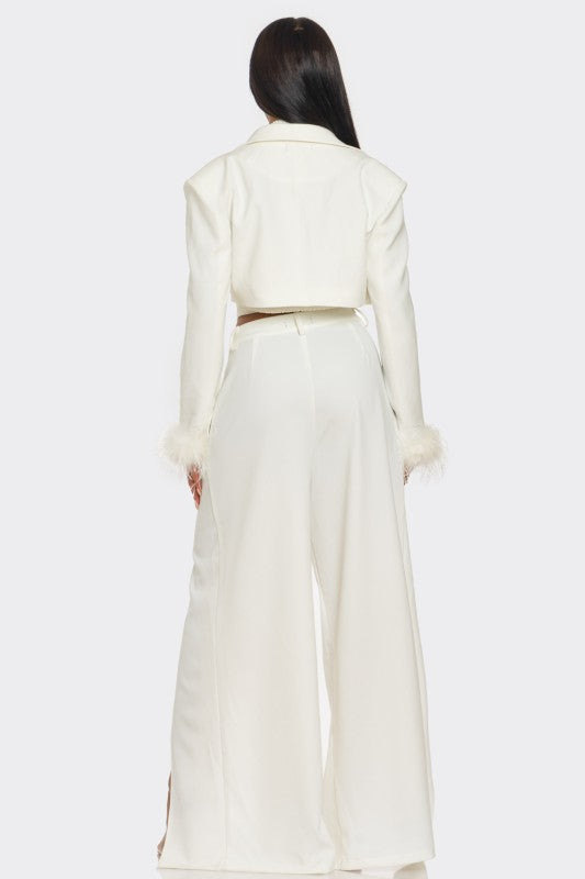 Power & Plume Feather-Trim 3-Piece Suit Athina