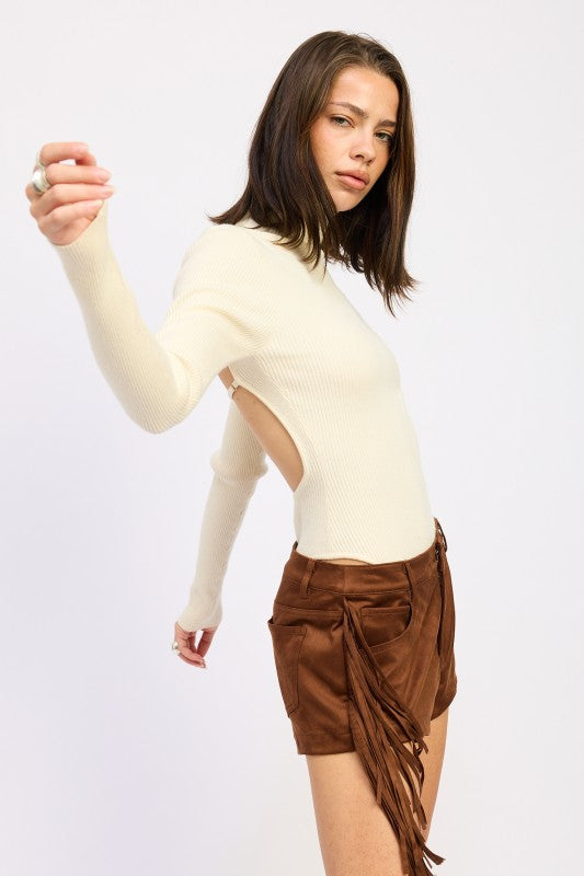 LONG SLEEVE TURTLE NECK BODYSUIT WITH OPEN BACK