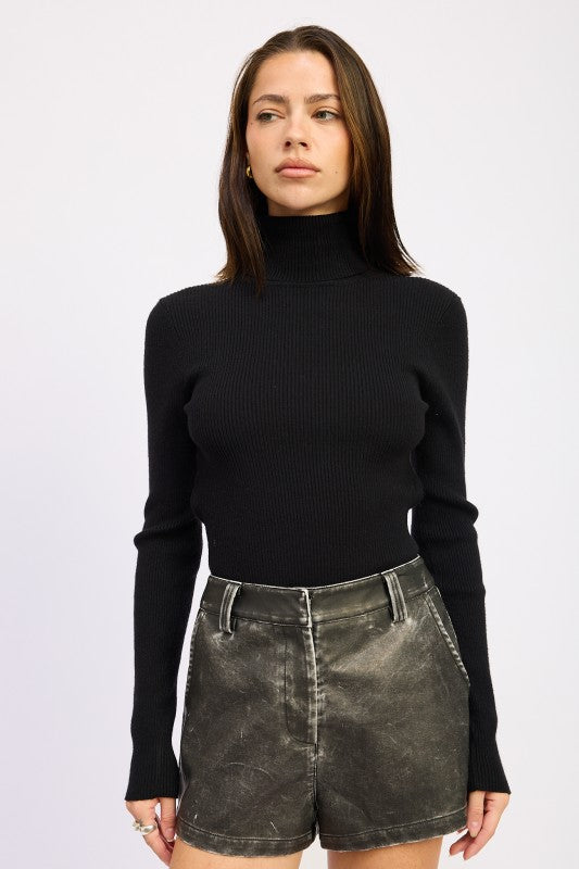 LONG SLEEVE TURTLE NECK BODYSUIT WITH OPEN BACK 