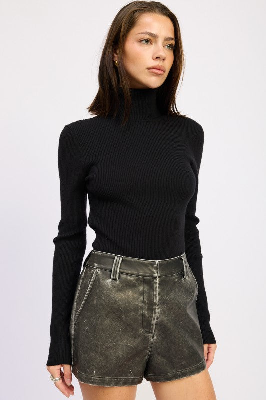 LONG SLEEVE TURTLE NECK BODYSUIT WITH OPEN BACK 